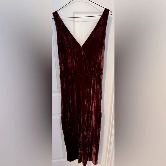 BB Dakota crushed velvet jumpsuit velour bordeaux sheen crinkled holidays US4 - Picture 3 of 5